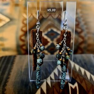 Hand Crafted By Me, Artisan Brown and Blue Beaded Earrings
